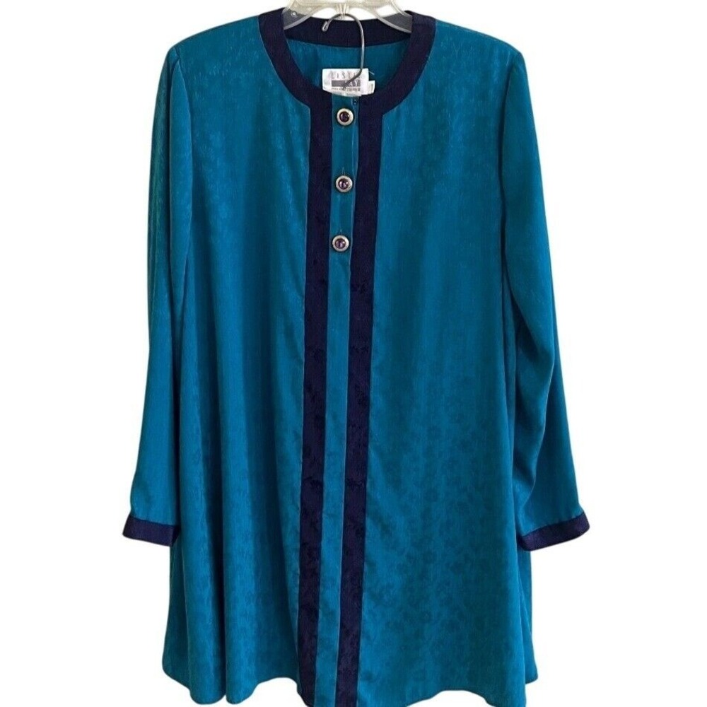 Vintage Leslie‎ Faye Collection 2 Piece Aqua & Purple Tunic & Skirt 14W READ